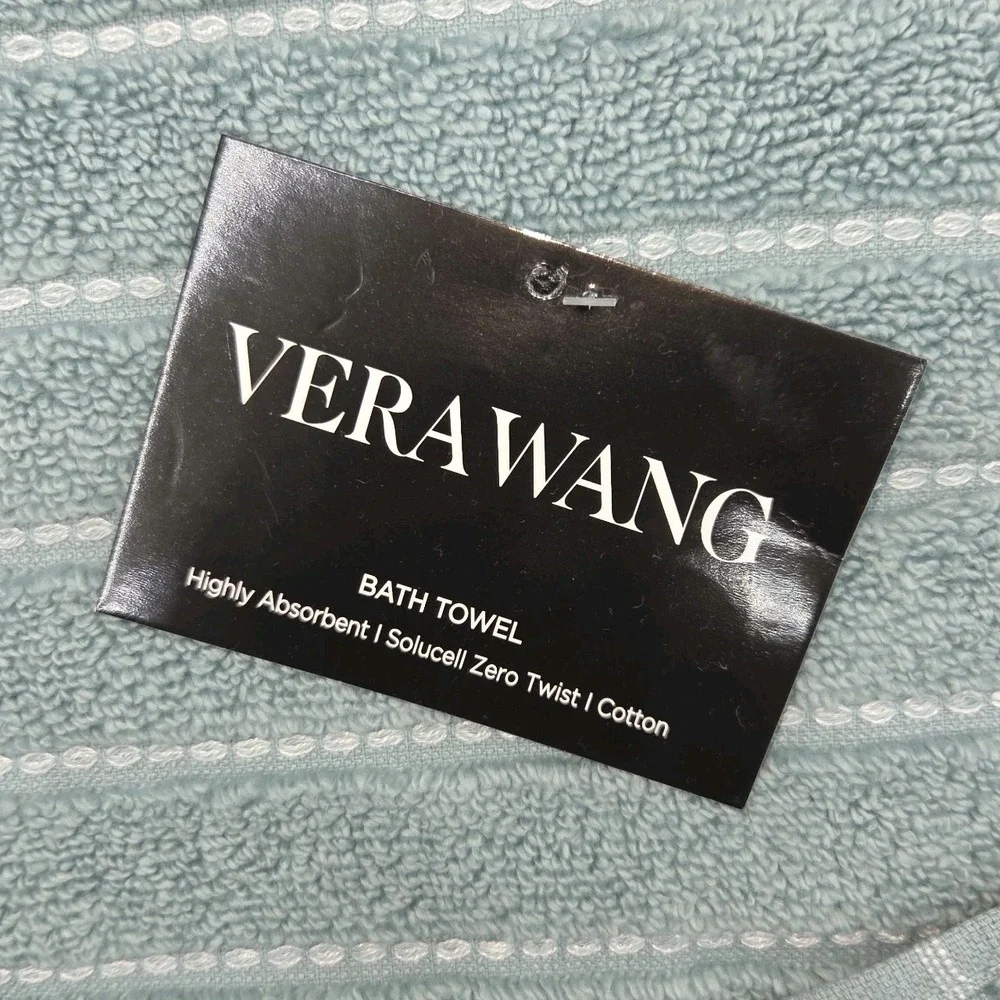 Vera Wang 8pc Zero‎ Twist Cotton Bath Towel Set Geo Stitch Aqua Blue B Twlos